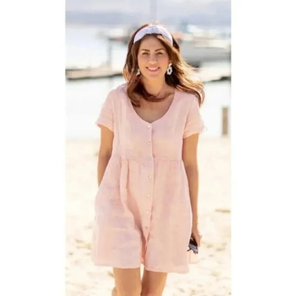 Jillian Harris X Priv Linen Hamptons Jilly Baby Doll Dress Light Pink Size Small - Picture 7 of 13